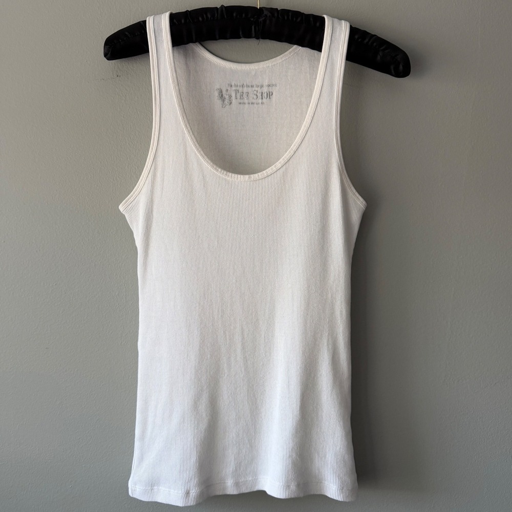 Vintage VS Tee Shop White Ribbed Tank Top Women's Size Medium Y2K Fitted